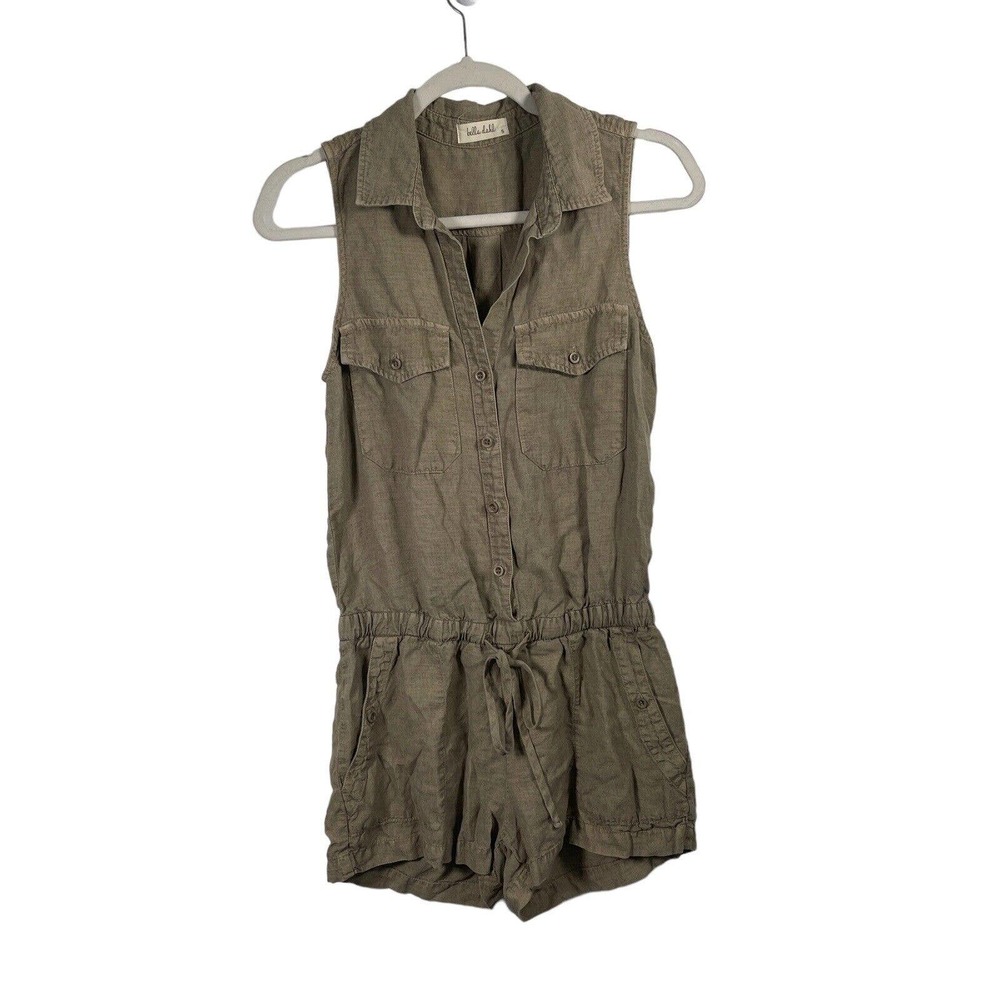 Bella Dahl Tencel Linen Blend Green Cargo Romper Lagenlook Womens Small